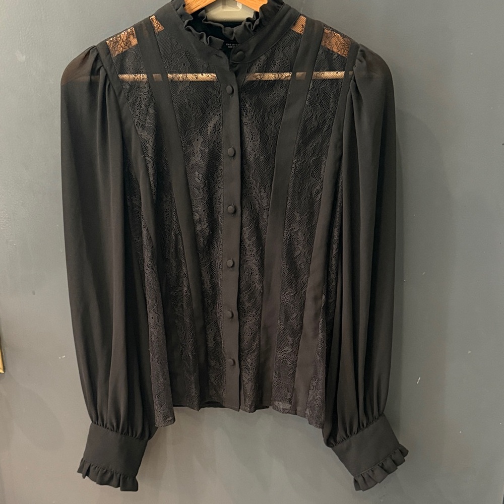 Zara Black Lace Button-Up Blouse